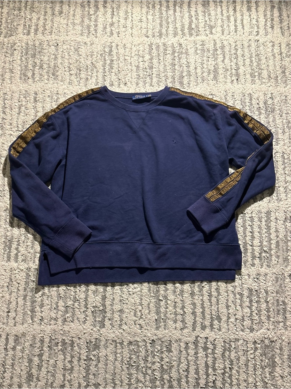 Polo Ralph Lauren blue gold stripe pullover sweater top size L
